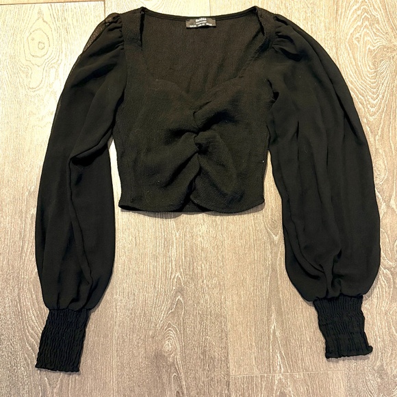 Zara Bershka crop black long sleeve top - Picture 1 of 3